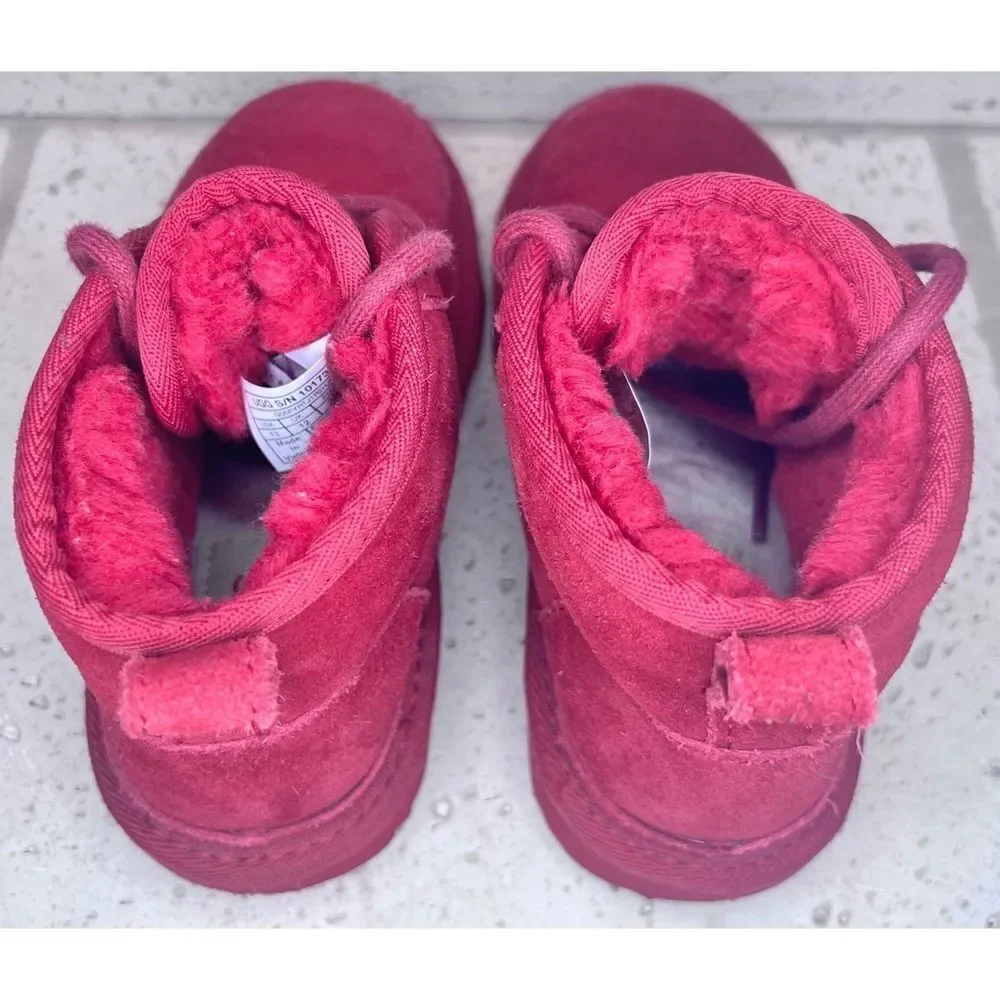 UGG Neubel Kids Red Suede Shearling Chukka Ankle Lace Up Boots Size 13